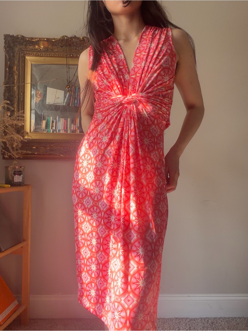 Ilse Jacobsen Hornbæk Coral Patterned Midi Dress, Size S (NWT)